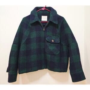Lucky Brand Green Navy Sm Plaids Wool Blend with Zip closure. Warm. Sturdy.